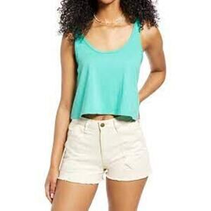 BP Nordstrom Womens Washed Crop Swing Tank Top 2X Teal Green Scoop Neck Beach